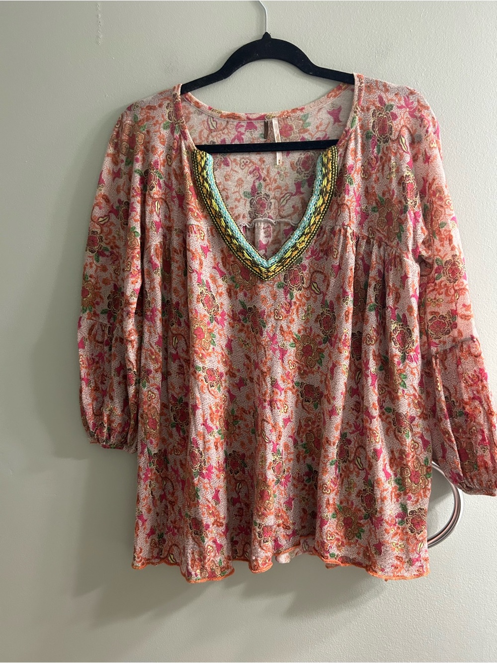 Free people floral multicolour knit embroidered long sleeve top blouse